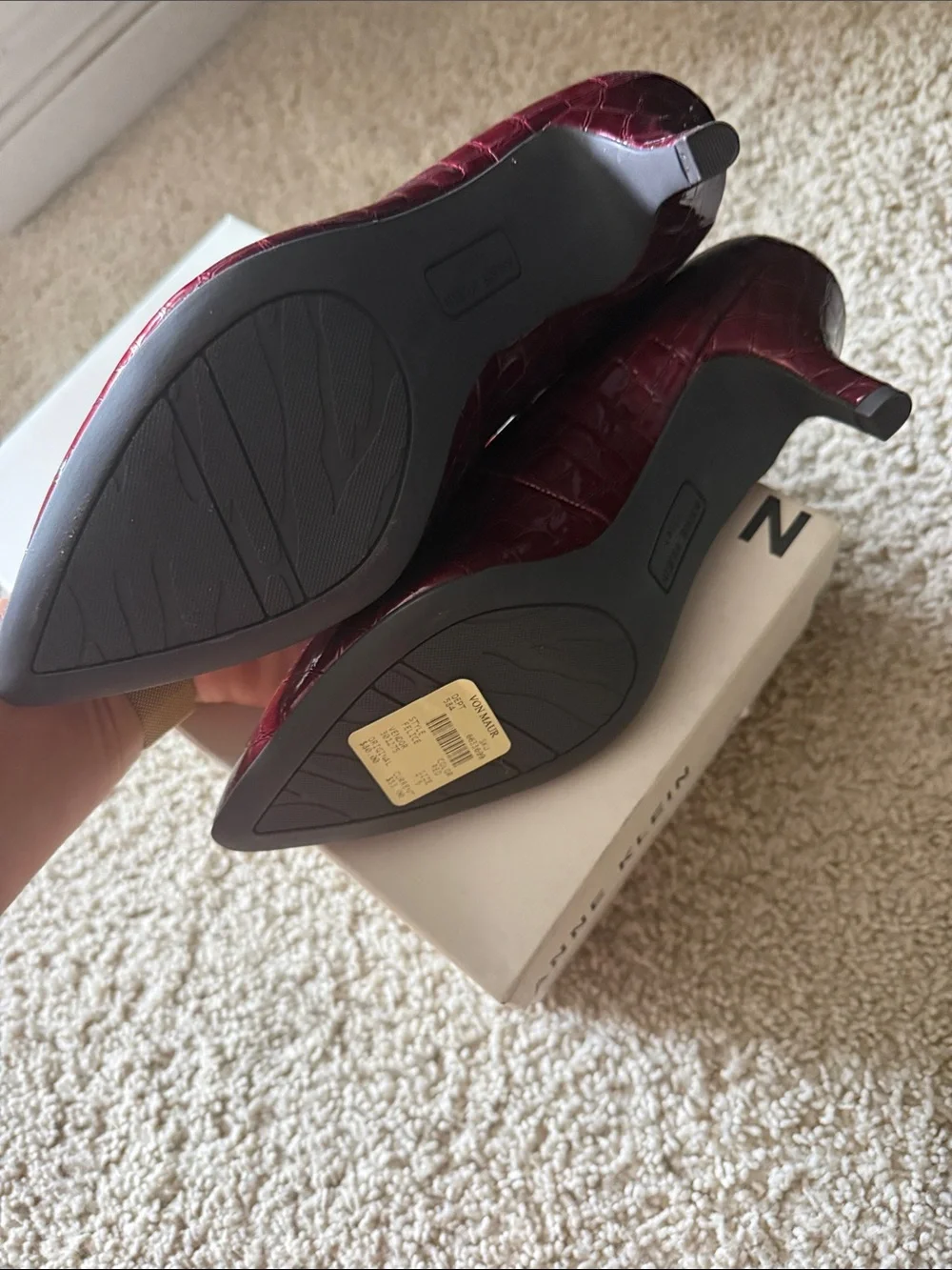 Anne Klein Burgundy Croc-Embossed Pointed Toe Flats